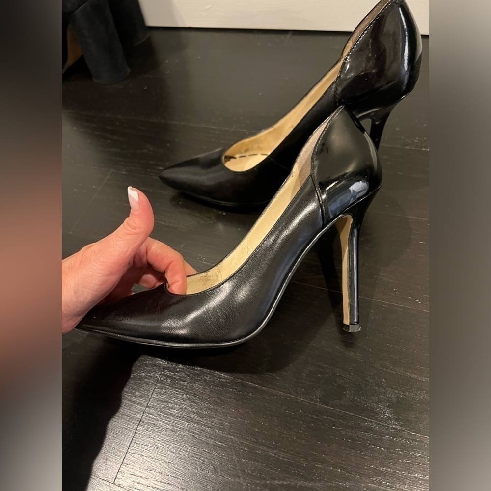 ENZO ANGIOLINI BLACK LEATHER WITH PATENT LEATHER PUMPS SIZE 4 - Picture 2 of 10